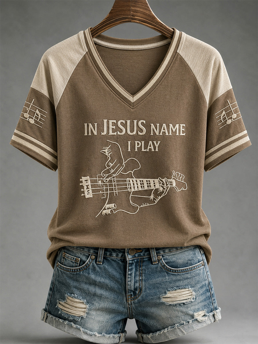 In Jesus Name I Play V-Neck Shirt Christian Music Clothing Birthday Gifts For Fans