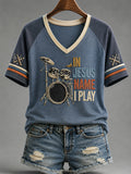 In Jesus Name I Play V-Neck Shirt Christian Drums Music Merch Fun Gifts For Fans