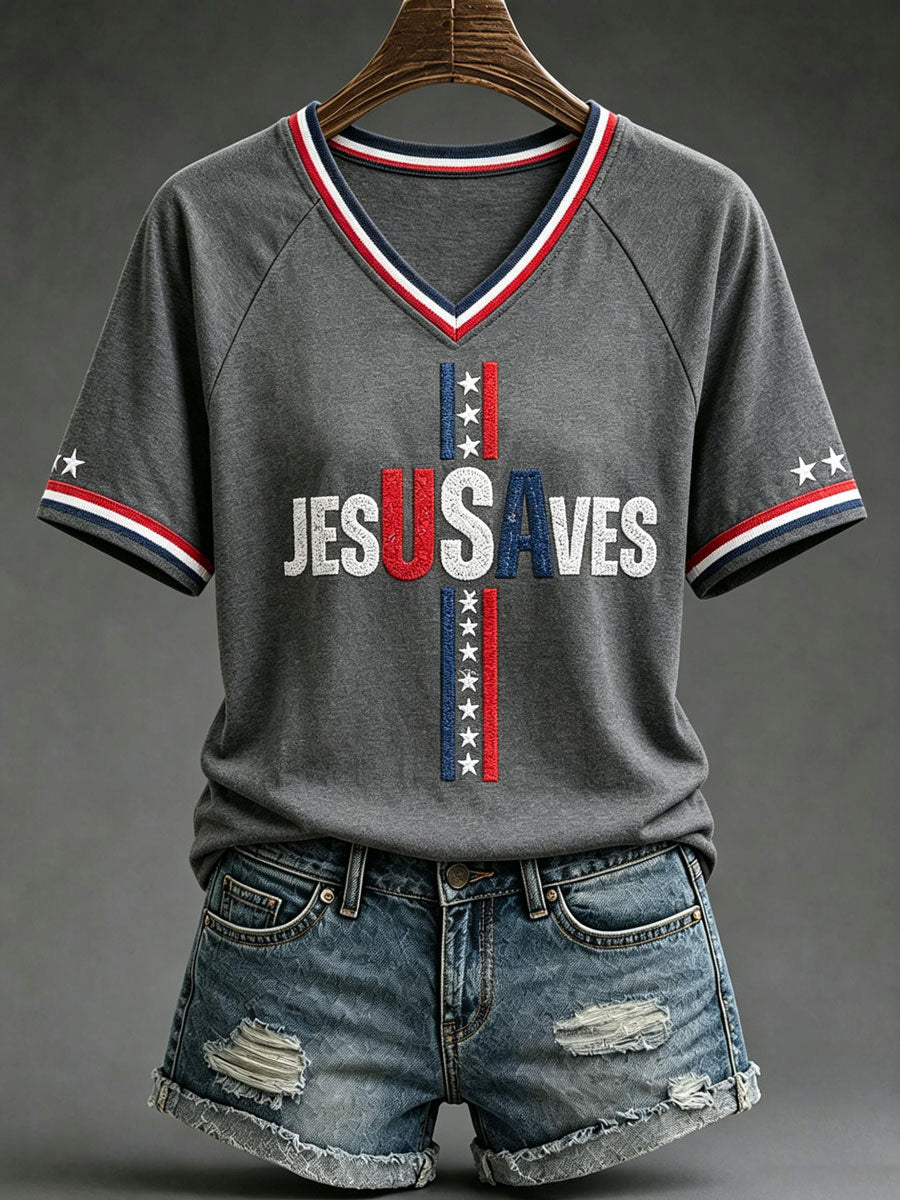 Jesus Saves V-Neck Shirt Christian Faith Clothes Christian Gifts For Women
