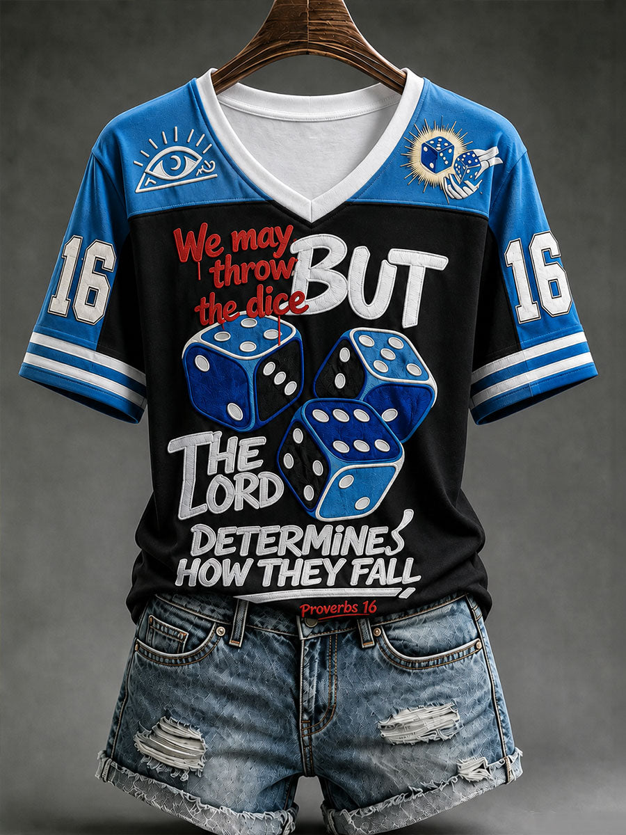 We May Throw The Dice But The Lord Determines How They Fall V-Neck Shirt Faith Gambling Apparel