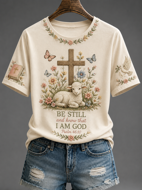 Be Still And Know That I Am God Psalm 46 10 T-Shirt Christian Lamb Cross Bible Dove Clothes