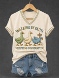 Walking By Faith Tripping Constantly V-Neck Shirt Christian Faith Apparel Christian Gift Friend