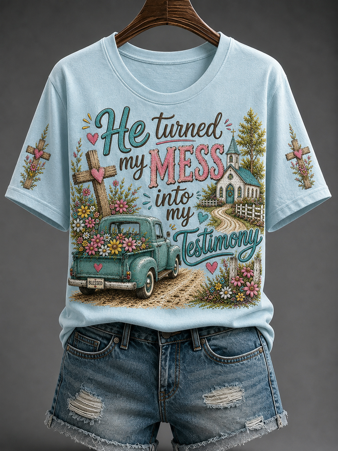 He Turned My Mess Into My Testimony T-Shirt Christian Faith Blessed Clothes Godly Women Gift