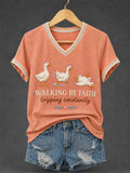 Walking By Faith Tripping Constantly V-Neck Shirt Christian Faith Merch Baptism Gift For Men