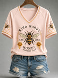 Kind Words Are Like Honey Proverbs 16 24 V-Neck Shirt Christian Bee Merch Ministry Leader Gift