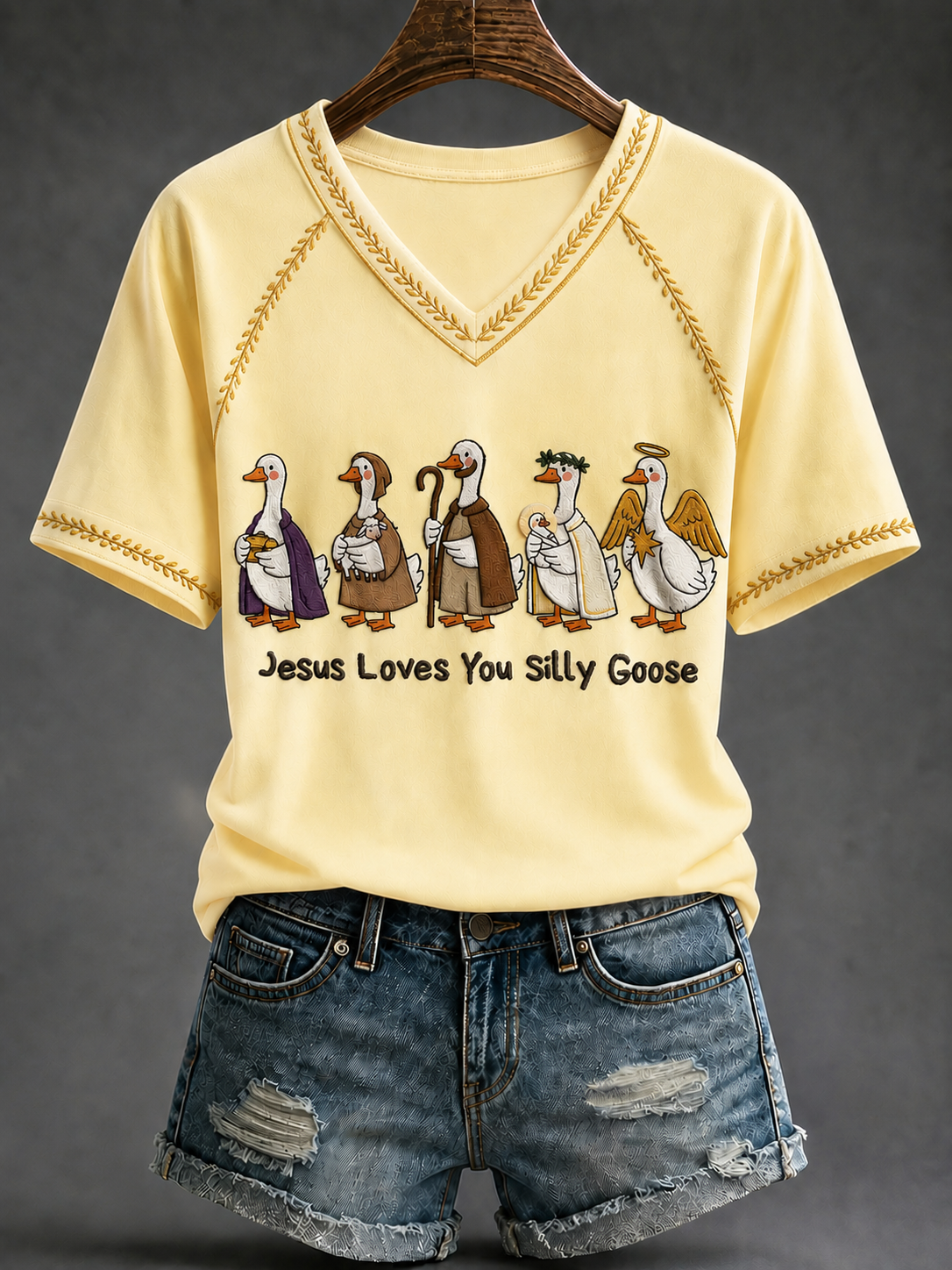 Jesus Loves You Silly Goose V-Neck Shirt Christian Religious Clothes Seminary Student Gift