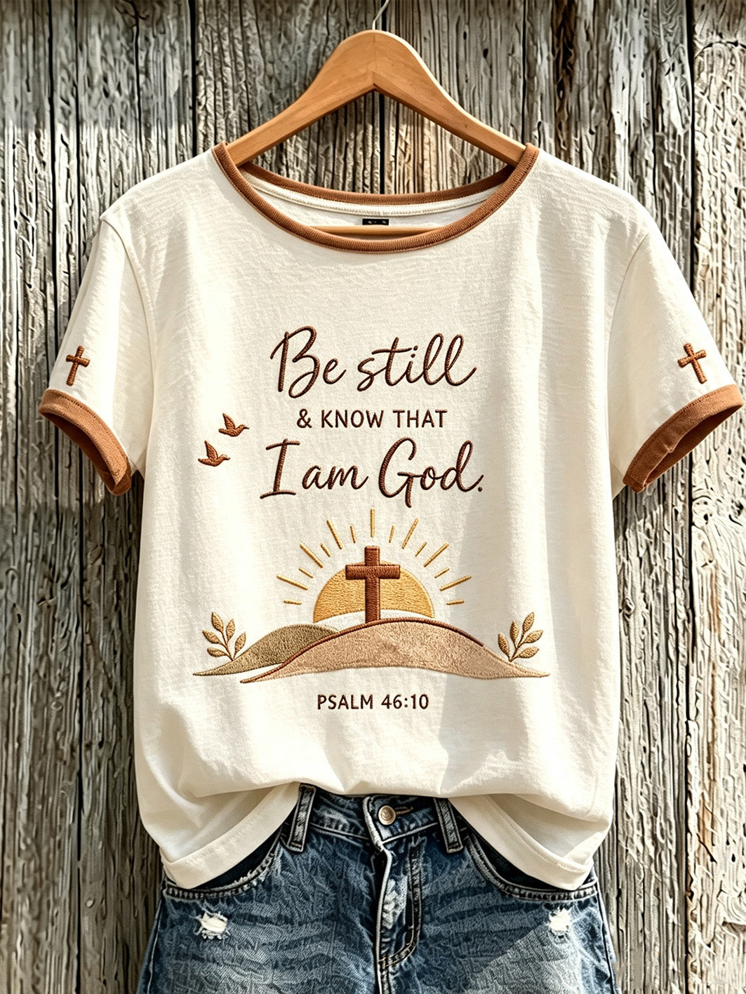 Be Still And Know That I Am God Psalm 46 10 T-Shirt Christian Cross Faith Merch