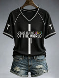 Jesus Is The Light Of The World John 8 12 V-Neck Shirt Christian Jesus Cross Clothing