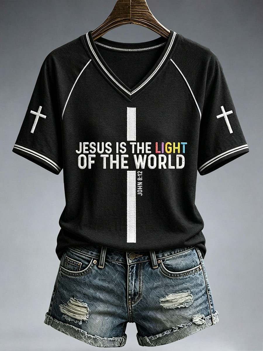 Jesus Is The Light Of The World John 8 12 V-Neck Shirt Christian Jesus Cross Clothing