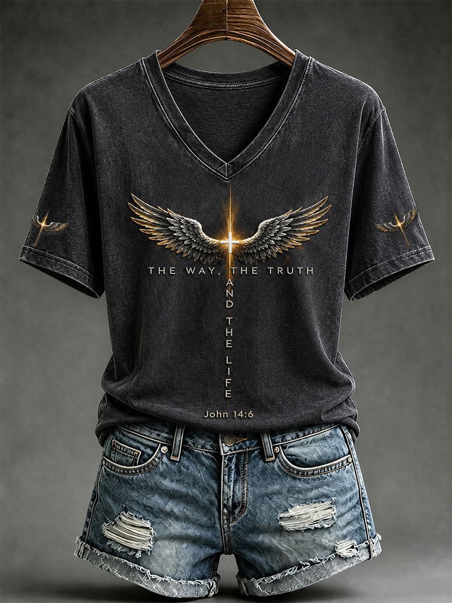 The Way The Truth And The Life John 14 6 V-Neck Shirt Christian Faith Apparel Bible Study Gifts