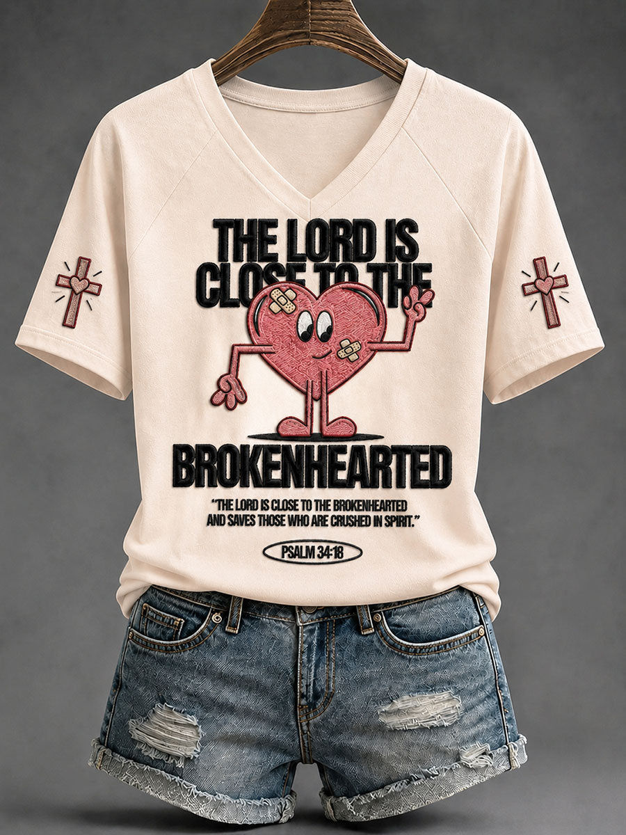 The Lord Is Close To The Brokenhearted V-Neck Shirt Psalm 34 18 Merch Best Pats Fan Gifts