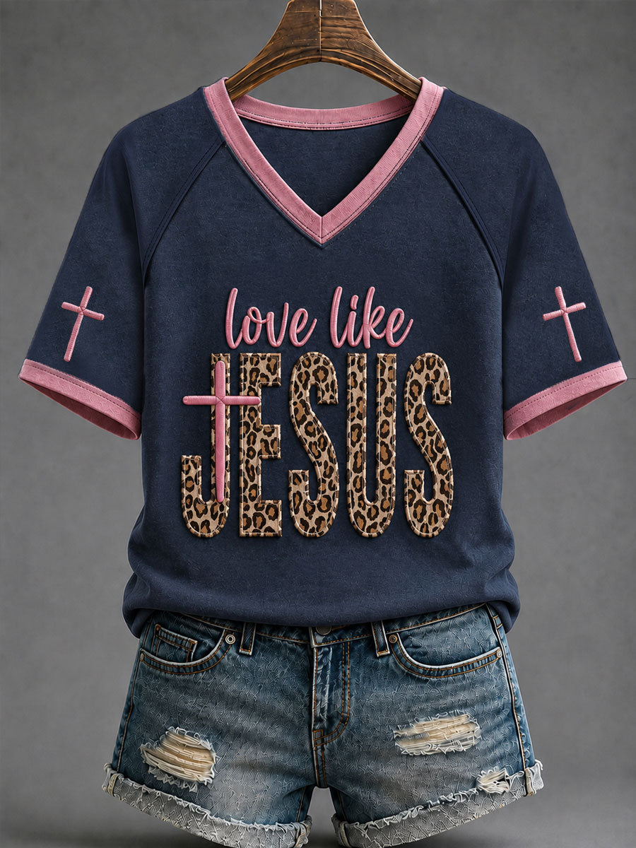 Love Like Jesus V-Neck Shirt Christian Jesus Cross Clothing Christian Anniversary Gifts