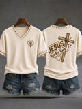 Jesus Has My Back V-Neck Shirt Christian Cross Faith Clothes Spiritual Grad Gifts Wife