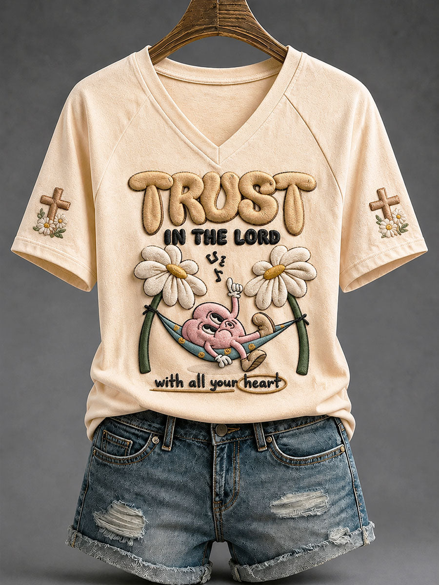 Trust In The Lord With All Your Heart V-Neck Shirt Christian Faith Clothing New Believer Gift