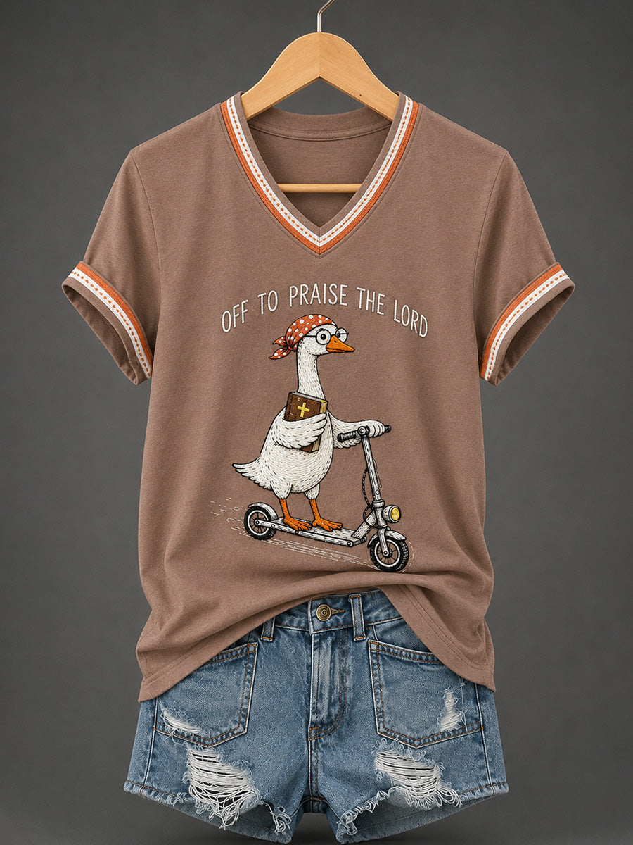 Off To Praise The Lord V-Neck Shirt Christian Faith Apparel Christian Gifts For Grandpa