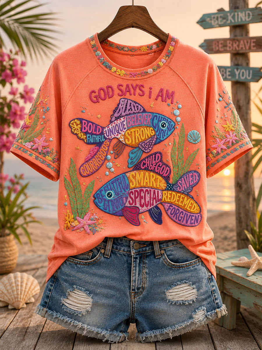 God Says I Am Faithful Courageous Unique T-Shirt Christian Fish Clothes