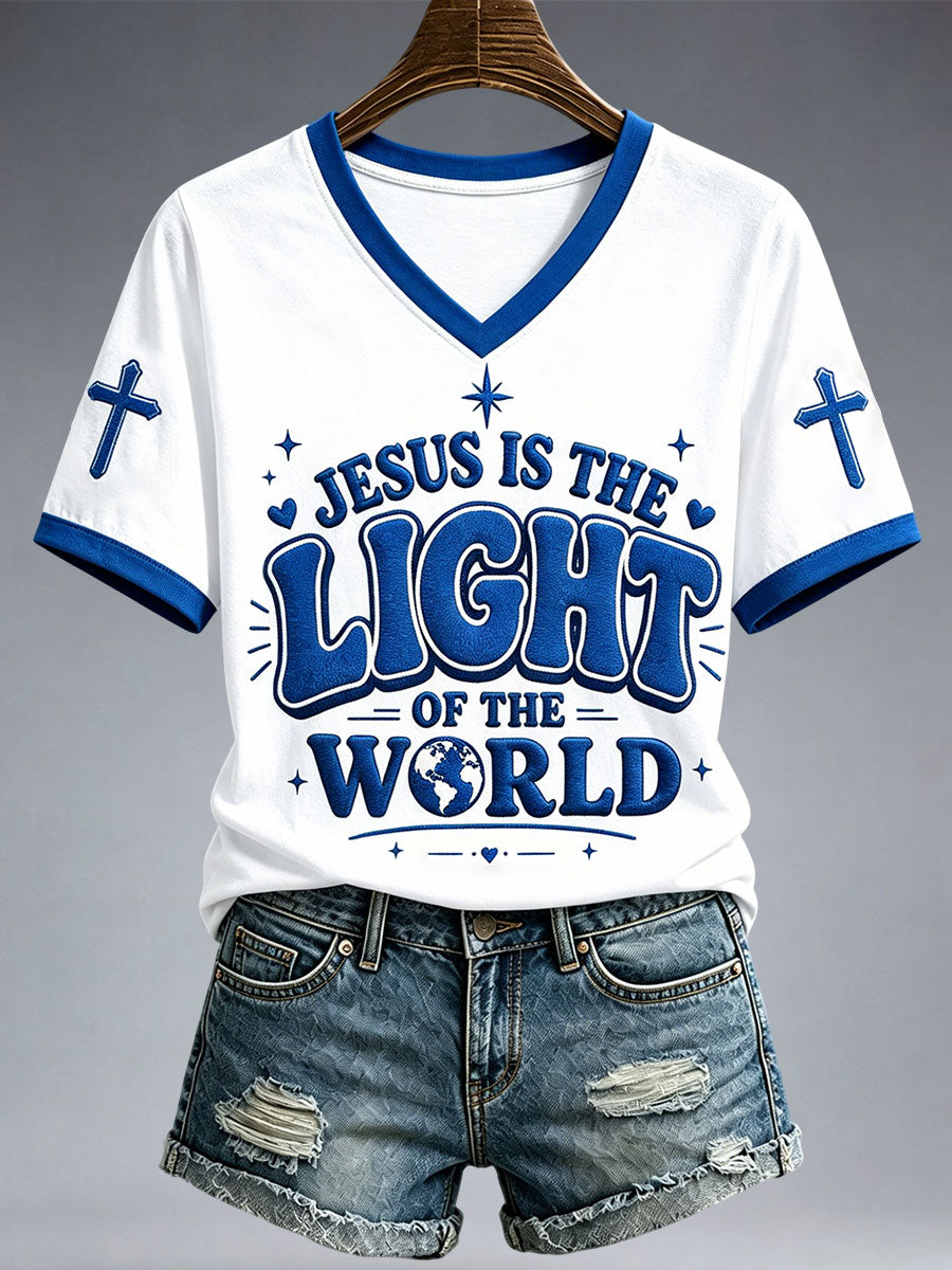 Jesus Is The Light Of The World V-Neck Shirt Christian Cross Jesus Light Apparel