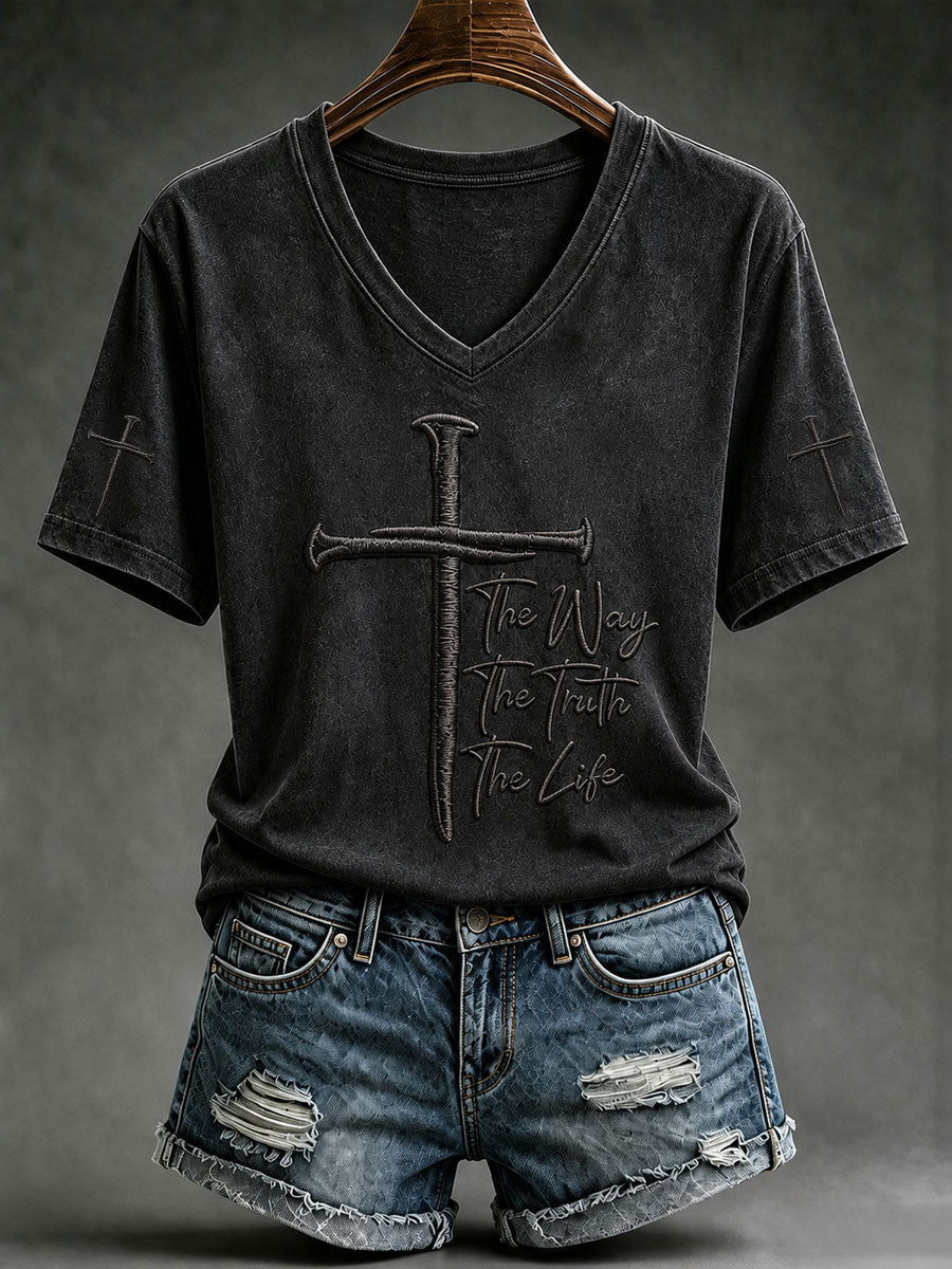 The Way The Truth The Life V-Neck Shirt Christian Jesus Faith Clothes Gifts For Die Hard Fans