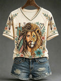 Jesus Lion Of Judah V-Neck Shirt Christian Lion Apparel Gift Ideas