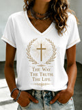The Way The Truth The Life V-Neck Shirt Christian Cross Faith Clothes Pastor Clergy Gift