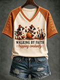 Walking By Faith Tripping Constantly V-Neck Shirt Christian Autumn Apparel Pastor Clergy Gift