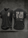 John 3 16 For God So Loved The World V-Neck Shirt Religious Cross Clothes Birthday Gift