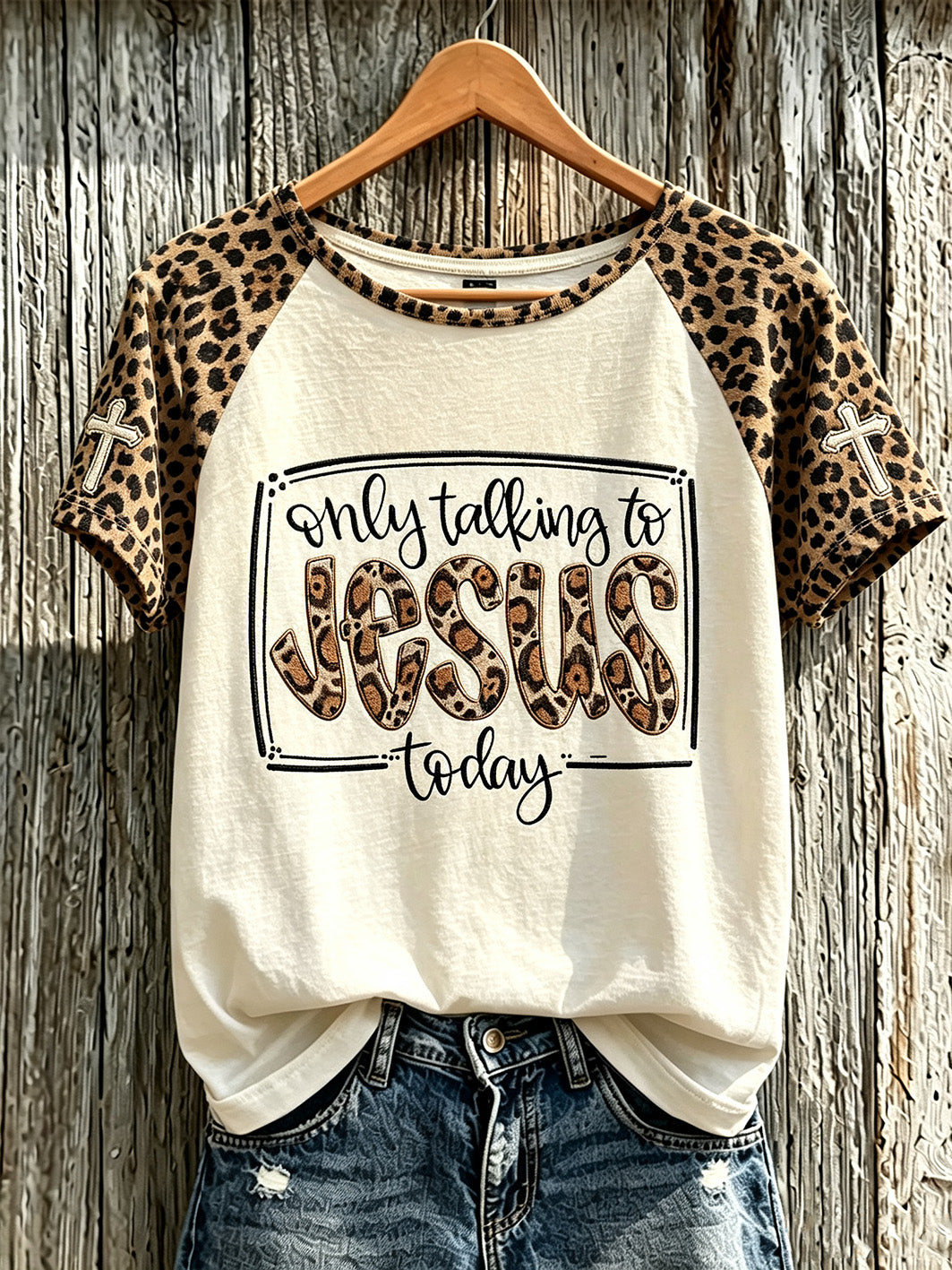 Only Talking To Jesus Today T-Shirt Christian Leopard Cross Clothes Godly Man Birthday Gift