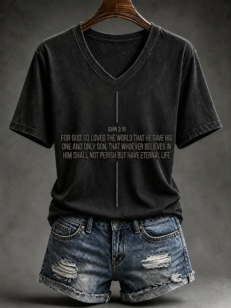 John 3 16 Bible Verse V-Neck Shirt Faith Apparel Birthday Present For Husband