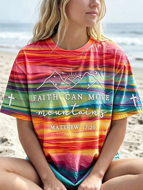 Faith Can Move Mountains Matthew 17 20 T-Shirt Christian Faith Mountains Cross Clothes