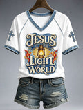 Jesus Is The Light Of The World V-Neck Shirt Christian Jesus Cross Faith Apparel