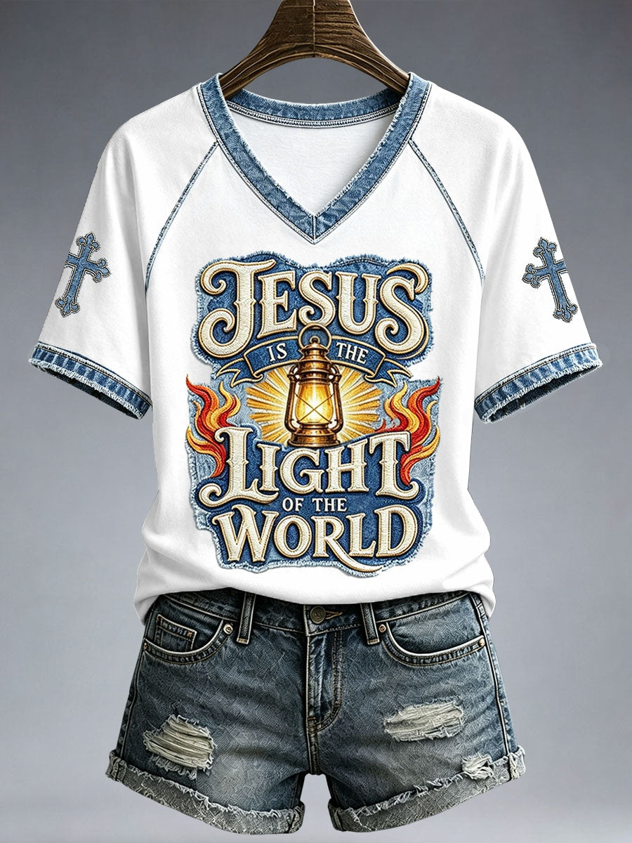 Jesus Is The Light Of The World V-Neck Shirt Christian Jesus Cross Faith Apparel