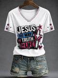 Jesus The Way The Truth The Life V-Neck Shirt Christian Faith Merch Faith Gifts For Coworkers