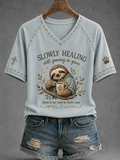 Slowly Healing Still Growing In Grace V-Neck Shirt Cute Sloth Clothing Gift Ideas