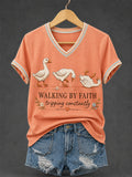 Walking By Faith Tripping Constantly V-Neck Shirt Christian Faith Clothes Christian Gifts