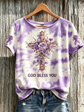 God Bless You T-Shirt Christian Cross Flowers Merch Spiritual Grad Gifts Women