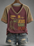 In Jesus Name I Play V-Neck Shirt Christian Music Apparel Gift For Pastor Clergy