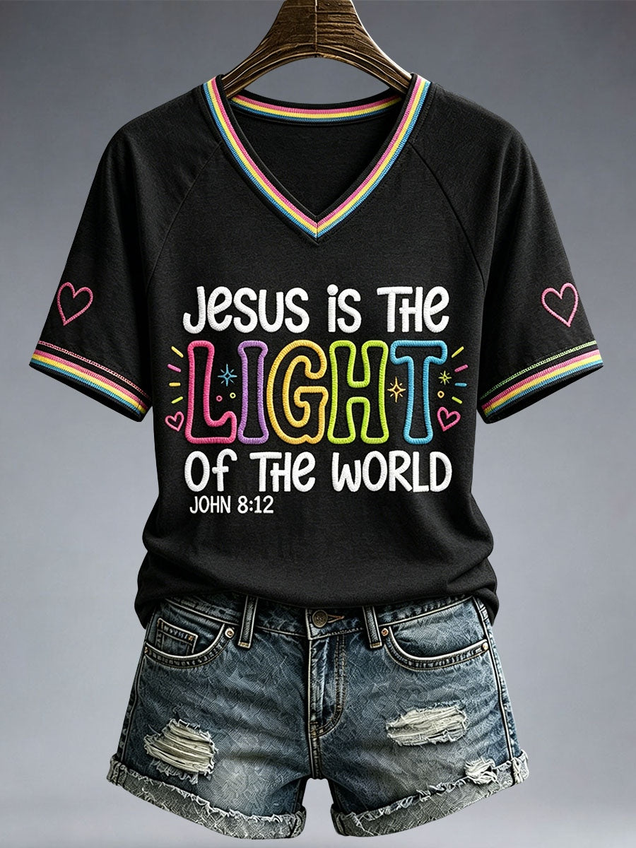 Jesus Is The Light Of The World John 8 12 V-Neck Shirt Christian Faith Jesus Merch