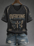 Overcome Through Christ V-Neck Shirt Philippians 4 13 Cross Merch Good Gifts