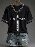 Jesus Saves 1776-2026 V-Neck Shirt Christian American Apparel Godly Man Gift