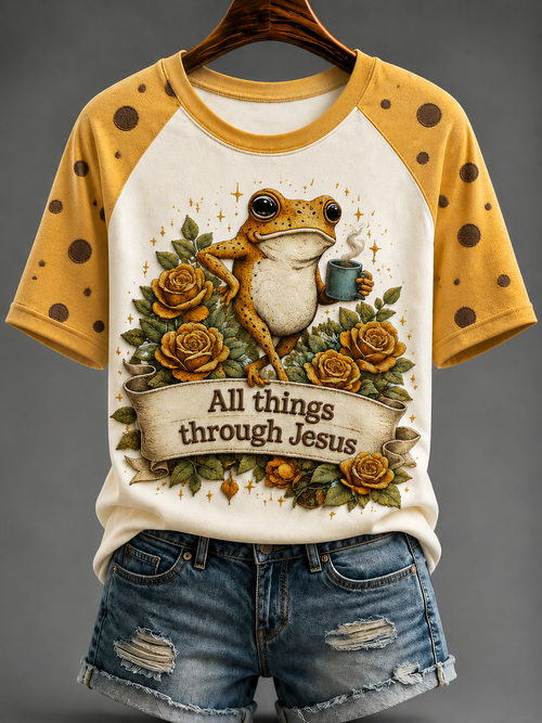 All Things Through Jesus T-Shirt Christian Faith Clothing Present For Her