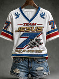 Team Jesus Walk By Faith Not By Sight V-Neck Shirt Christian Faith Dove Apparel