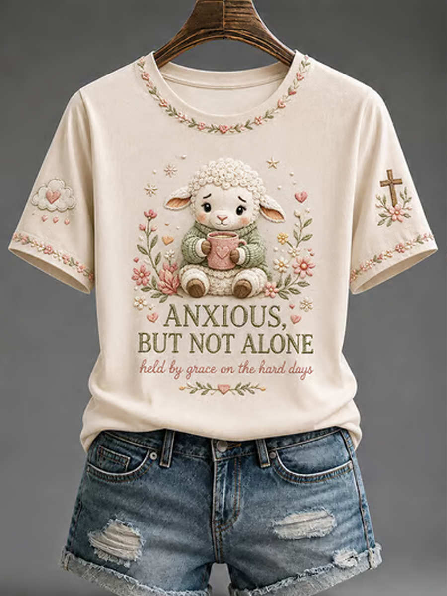 Anxious But Not Alone Held By Grace On The Hard Days T-Shirt Christian Faith Grace Sheep Merch