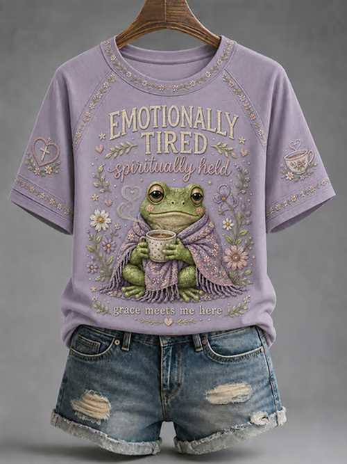 Emotionally Tired Spiritually Held Grace Meets Me Here T-Shirt Christian Faith Frog Merch