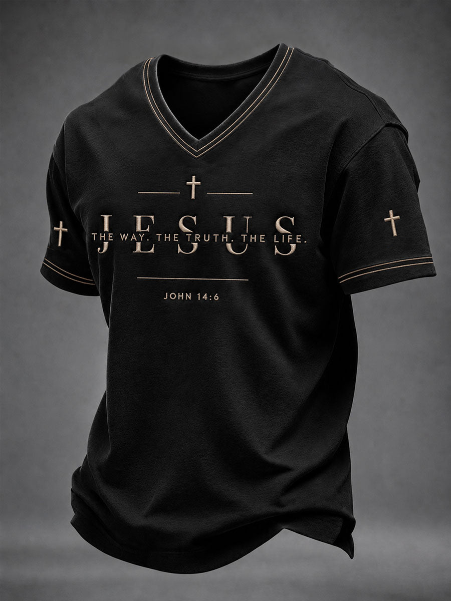 Jesus The Way The Truth The Life John 14 6 V-Neck Shirt Christian Jesus Cross Merch