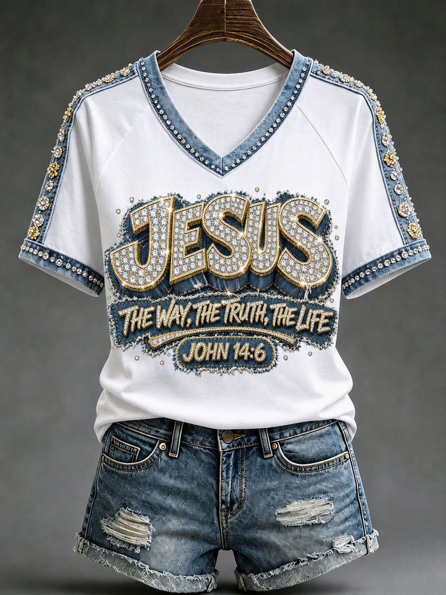 Jesus The Way The Truth The Life John 14 6 V-Neck Shirt Religious Faith Scripture Apparel