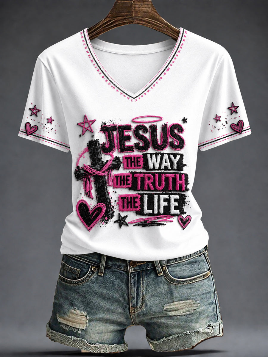 Jesus The Way The Truth The Life V-Neck Shirt Christian Jesus Faith Clothes Bible Study Gifts