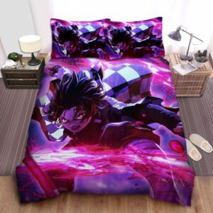 Demon Slayer Kamado Tanjiro Assault Mode Artwork Bed Sheets Spread Duvet Cover Bedding Set.jpg
