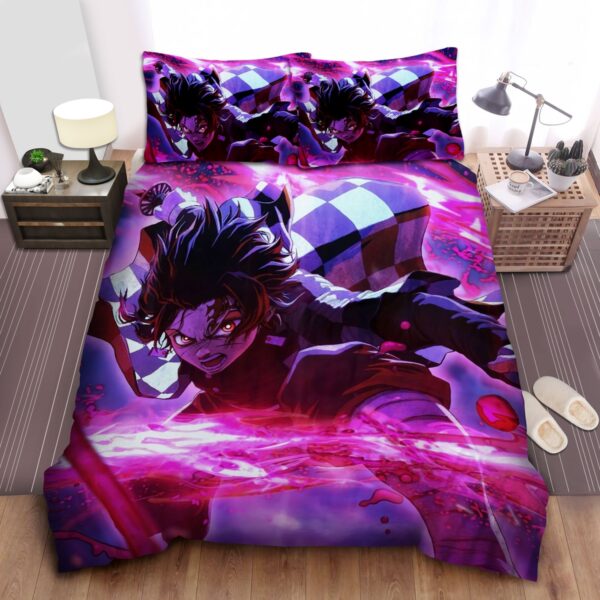 Demon Slayer Kamado Tanjiro Assault Mode Artwork Bed Sheets Spread Duvet Cover Bedding Set.jpg