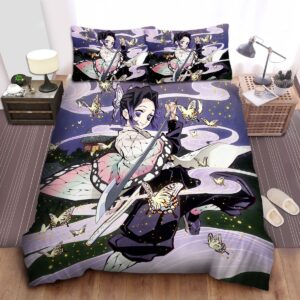 Demon Slayer Shinobu Butterfly Dance Artwork Bed Sheets Spread Duvet Cover Bedding Set.jpg