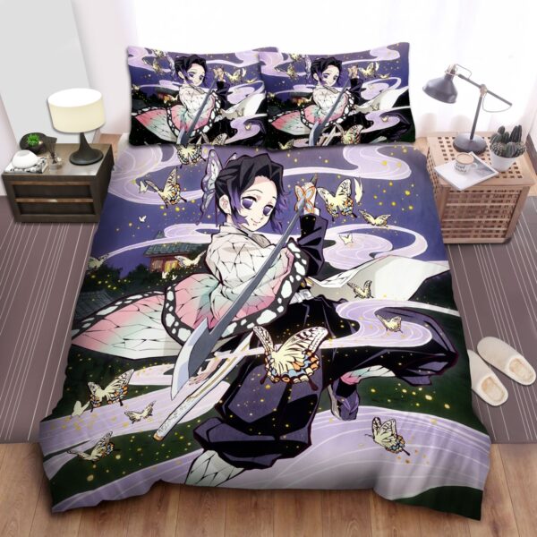 Demon Slayer Shinobu Butterfly Dance Artwork Bed Sheets Spread Duvet Cover Bedding Set.jpg